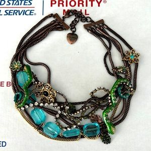 BETSEY JOHNSON BROWN BRONZE MIXED MEDIA ECLECTIC SECRET GARDEN LAYERED NECKLACE